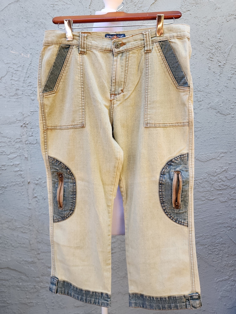 Imperial Court Canada Contrast Patchwork Denim Capris Cropped Jeans [6]